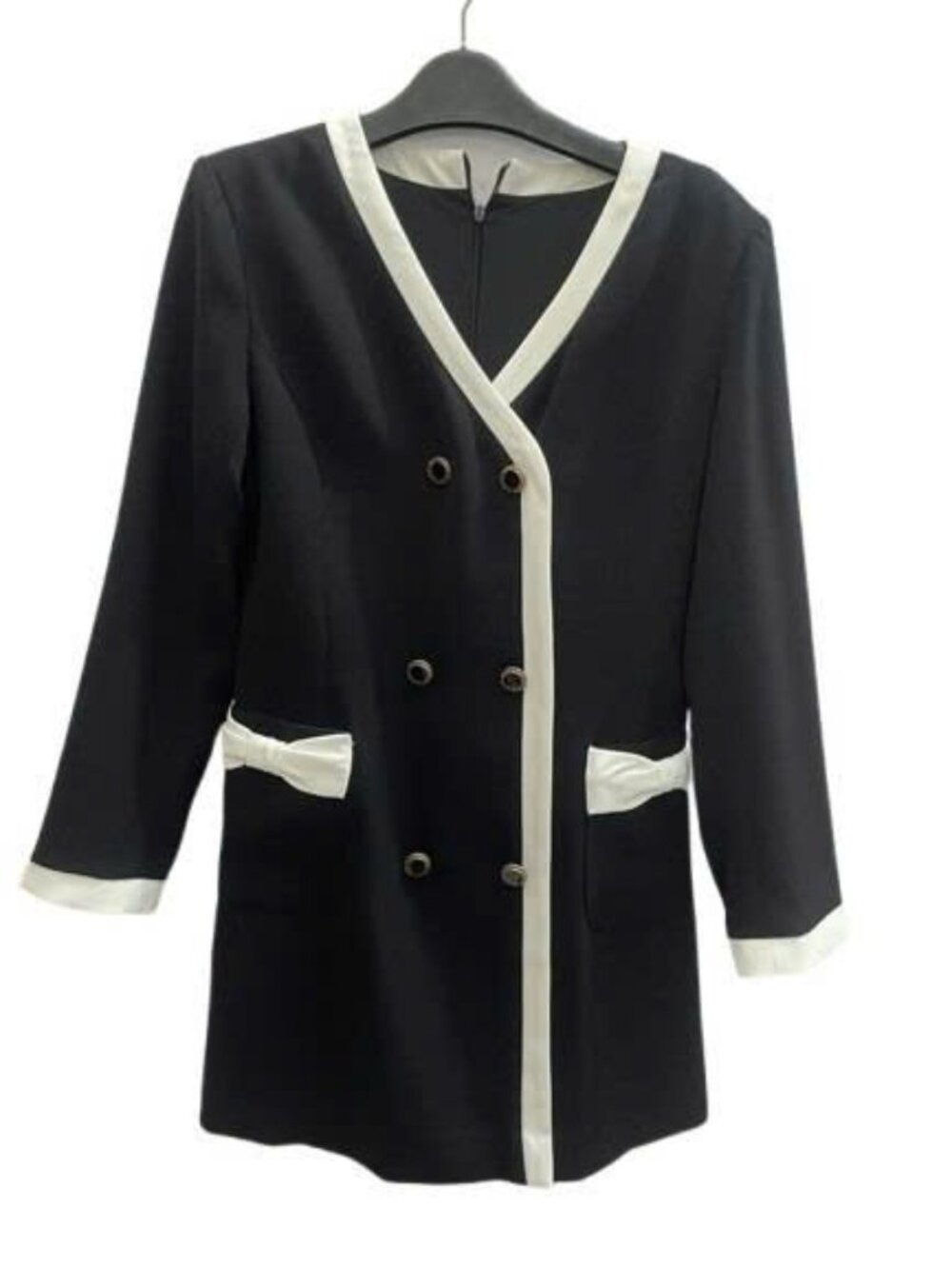 Elegant Chic Black & White Double-Breasted Blazer Dress